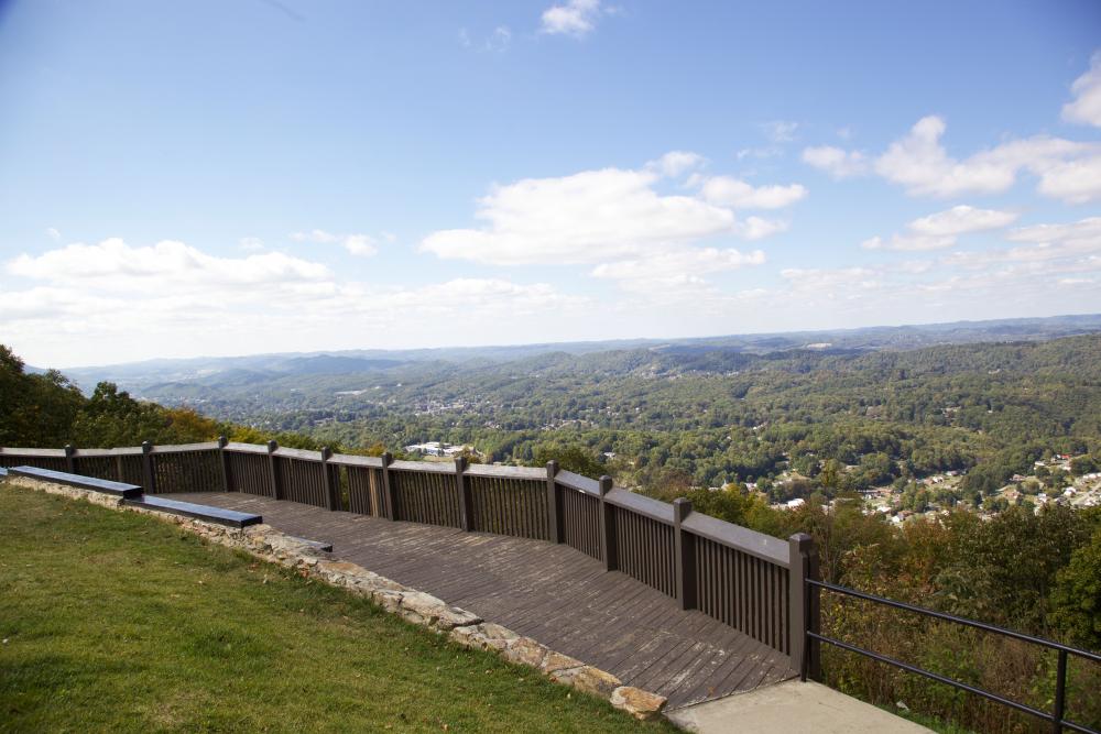 The East River Mountain overlook deck looking down on Bluefield.