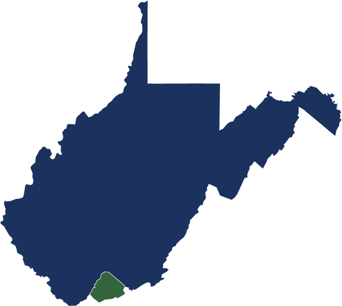 This is a map of the state of WV highlighting Mercer County.