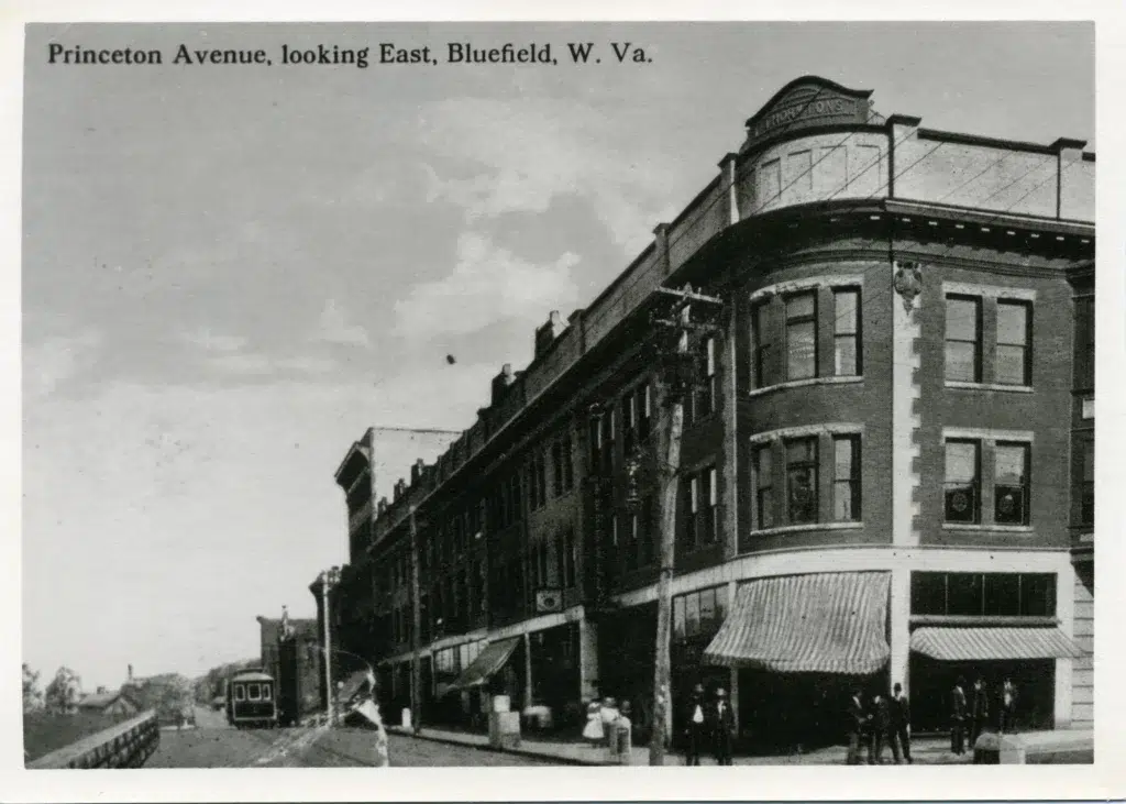 Black and white photo looking east on Princeton Avenue in Bluefield.